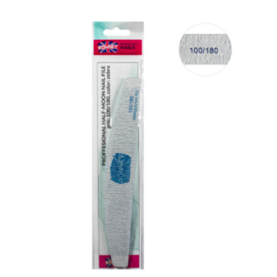 Ronney Professional Premium Nailfile Half-Moon 100/180 Zebra 